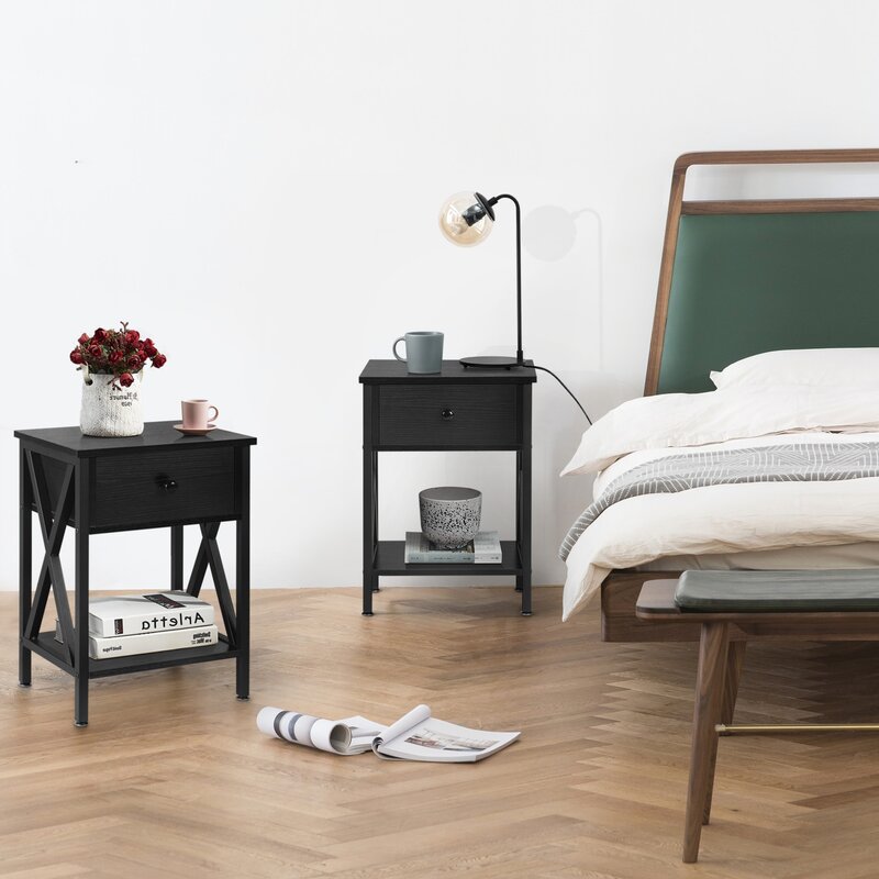 Black Cushing 1 - Drawer Metal Nightstand (Set of 2) CA462