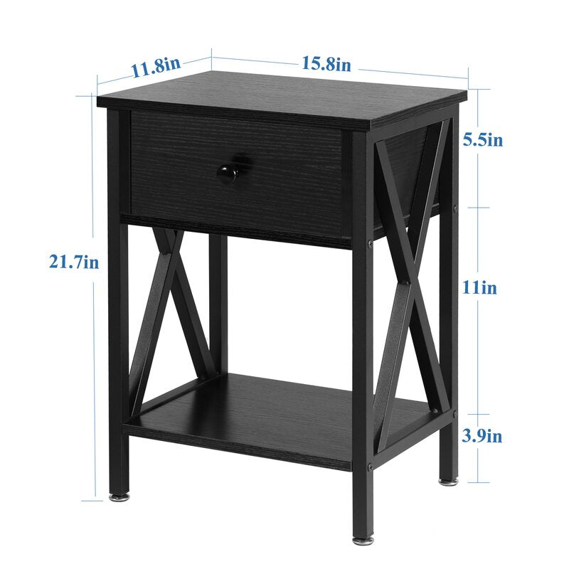 Black Cushing 1 - Drawer Metal Nightstand (Set of 2) CA462
