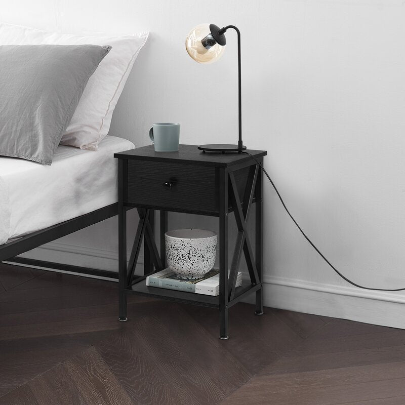 Black Cushing 1 - Drawer Metal Nightstand (Set of 2) CA462