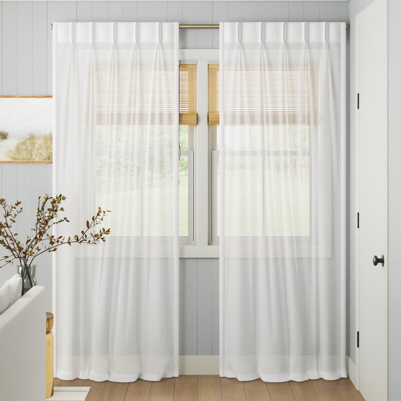 27" x 96" Cushing Winter White Solid Color Sheer Pinch Pleat Curtain Panels (Set of 6),