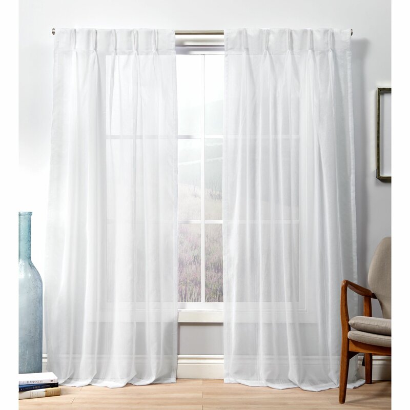 27" x 96" Cushing Winter White Solid Color Sheer Pinch Pleat Curtain Panels (Set of 6),