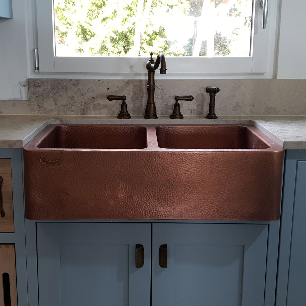 D Shape Hammered Front Apron Copper Kitchen Sink - Stock Clearance