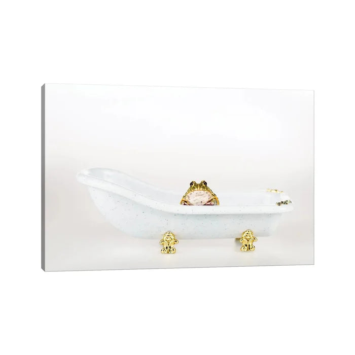 18" H x 26" W x 1.5" D Cute Green Frog In Small Luxury Bathtub Isolated On White by Igorvetushko - Wrapped Canvas Graphic Art