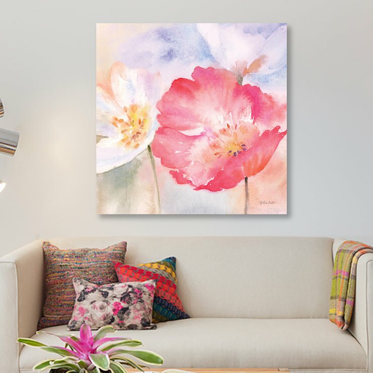 12" H x 12" W x 0.75" D Cynthia Coulter Watercolor Poppy Meadow Pastel II by Cynthia Coulter - Wrapped Canvas Gallery-Wrapped Canvas Giclée