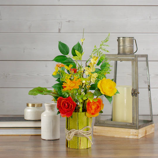 13" Potted Ranunculus & Rose Floral Spring Arrangement