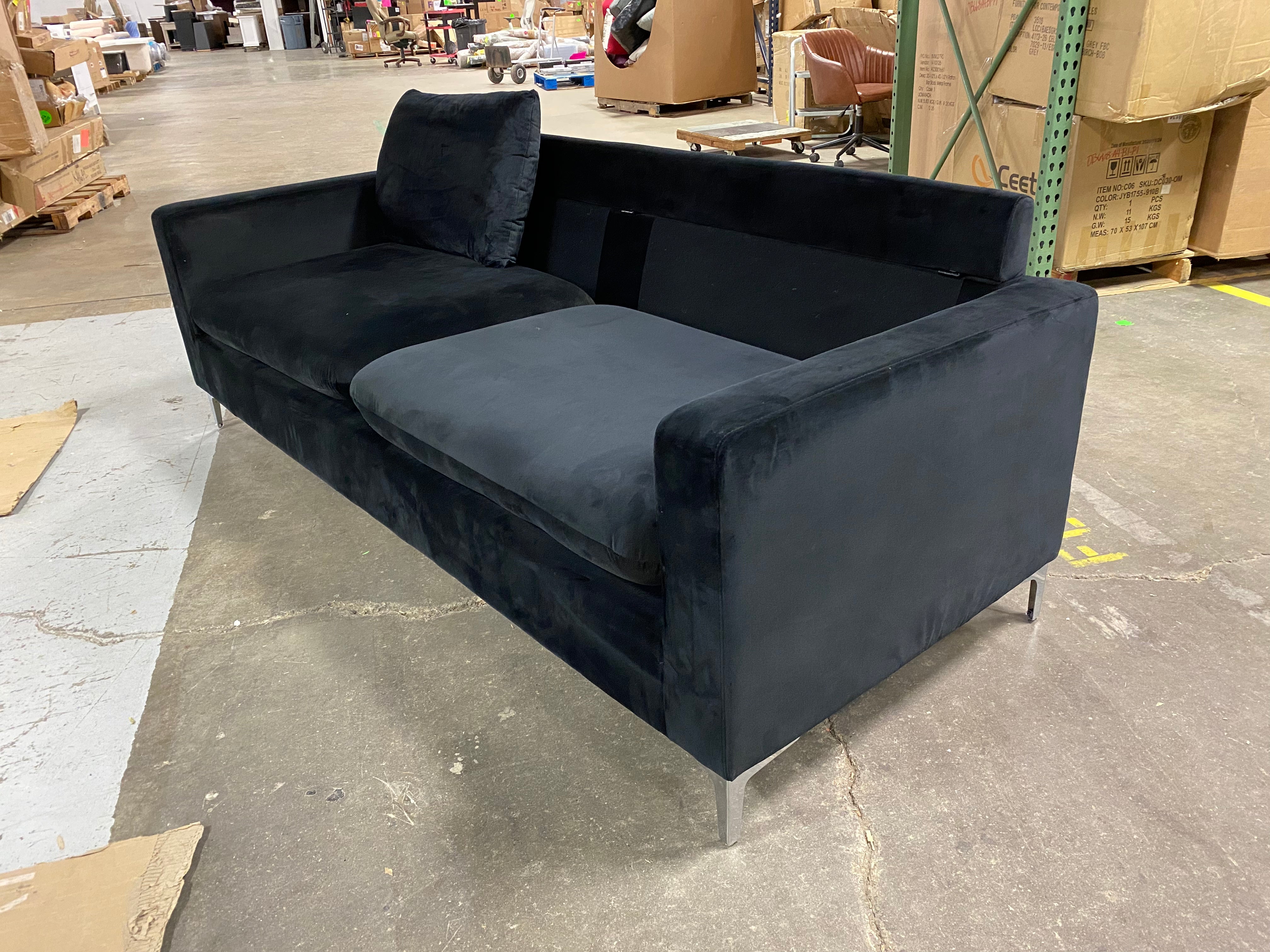 Shumpert 81.5'' Velvet Square Arm Sofa (AS IS - Back Cushions NOT Included)