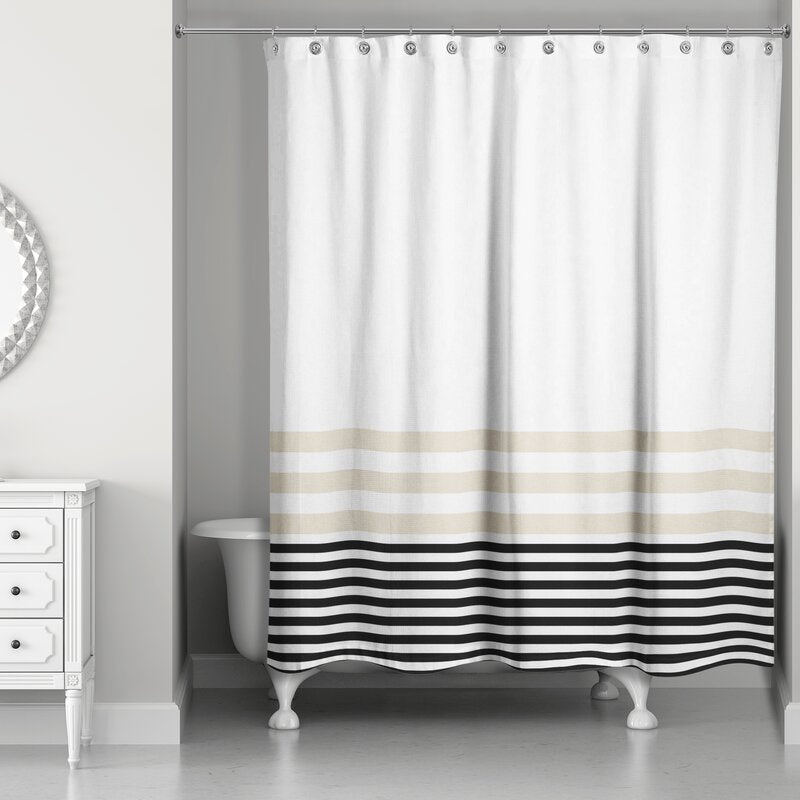 Beige/Black Dafne Stripes Single Shower Curtain, 71'' H x 74'' W