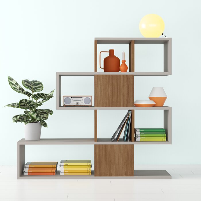 Dakota Geometric Bookcase, White/Teak (#675)