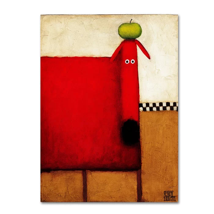 32" H x 24" W Daniel Patrick Kessler Red Dog With Apple by Daniel Patrick Kessler - Print on Canvas