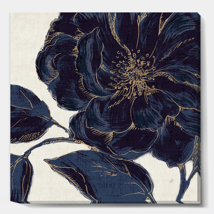30" H x 30" W x 1" D Dark Rose Gilded Gold Wrapped Canvas Painting