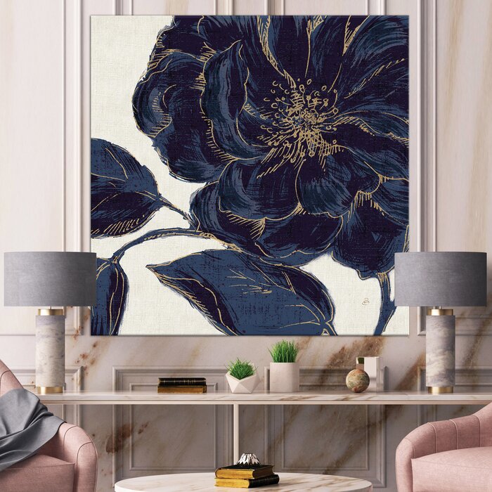 30" H x 30" W x 1" D Dark Rose Gilded Gold Wrapped Canvas Painting