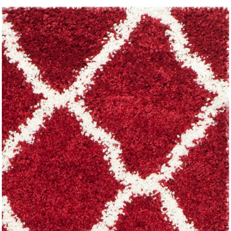 Darrold Geometric Area Rug in Red/White, Rectangle 2' x 3'