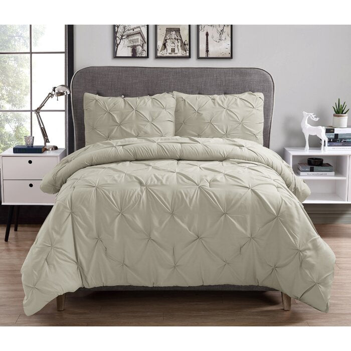 King Comforter + 2 King Shams Taupe Dasean Microfiber Traditional Comforter Set