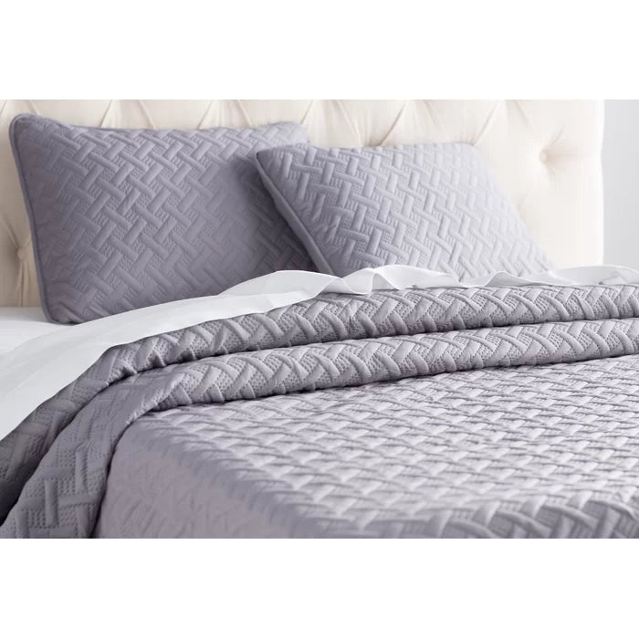 Full/Queen Coverlet + 2 Shams Gray Dastan Microfiber Reversible Modern & Contemporary Coverlet / Bedspread Set