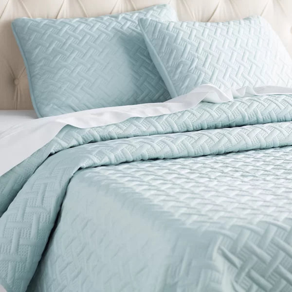 Full/Queen Coverlet + 2 Shams Blue Dastan Microfiber Reversible Modern & Contemporary Coverlet / Bedspread Set