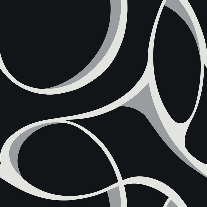 Black/White/Metallic Silver Dazzling Dimensions Elliptical 33' L x 21" W Wallpaper Roll #CR1033