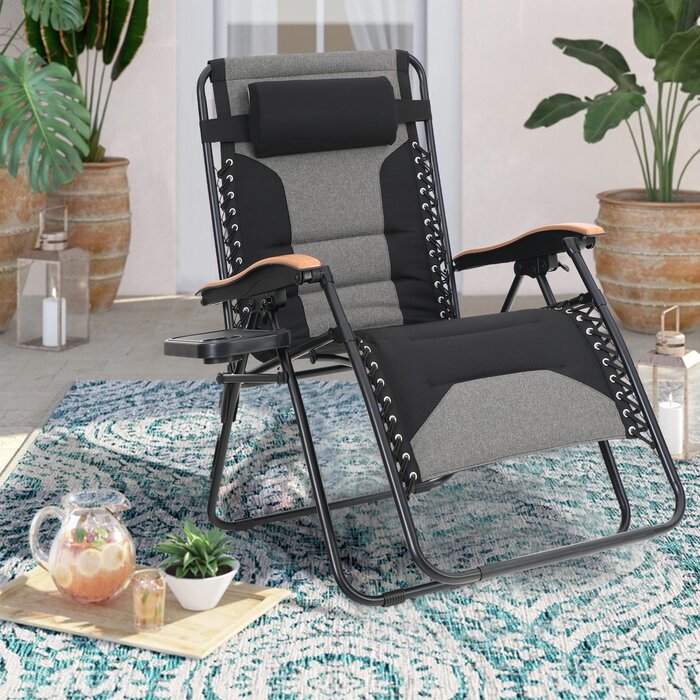 Black Dealie Reclining Zero Gravity Chair with Cushion