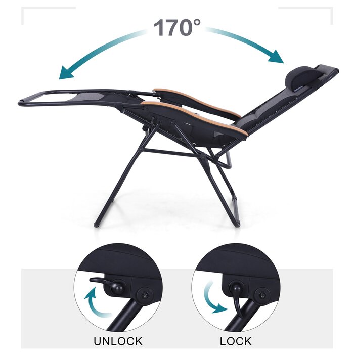 Black Dealie Reclining Zero Gravity Chair with Cushion