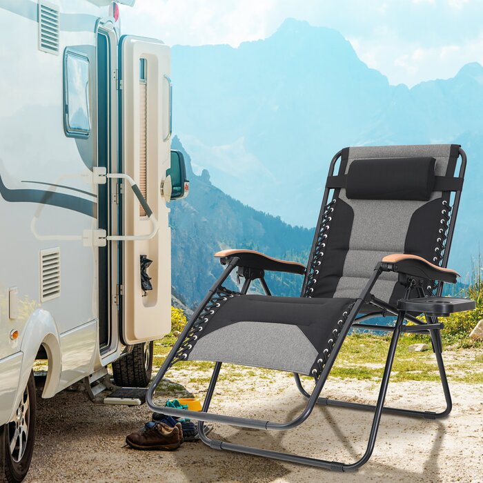 Black Dealie Reclining Zero Gravity Chair with Cushion