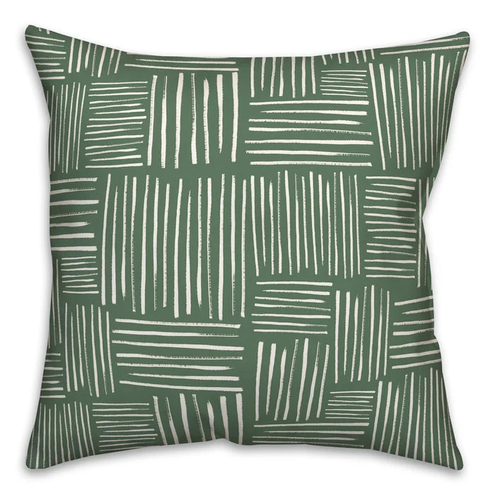 16" x 16" Green Debbye Sketch Lines 13 Outdoor Square Pillow Cover & Insert, (Set of 2)