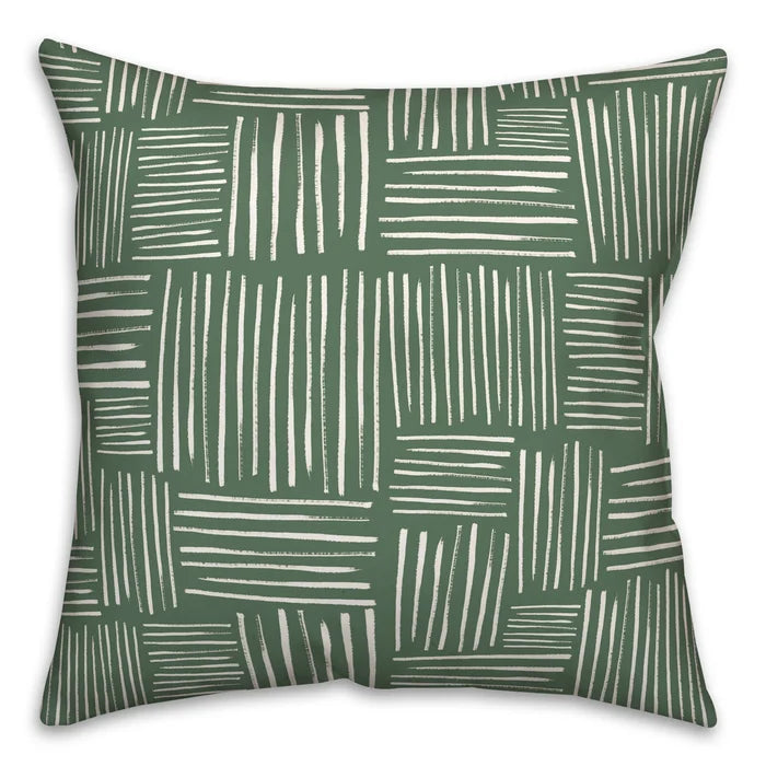 16" x 16" Green Debbye Sketch Lines 13 Outdoor Square Pillow Cover & Insert, (Set of 2)