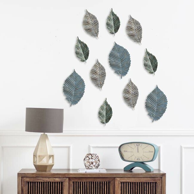 14" H x 7" W x 2" D Green/Gray/Blue Decorative Brattea Leaf Wall Décor CR1310