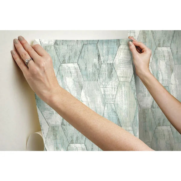 Blue/Gray Deianeira Wood Hexagon Tile 18.86' L x 18" W Peel and Stick Wallpaper Roll ( 28.29 sq. ft = 1 roll)