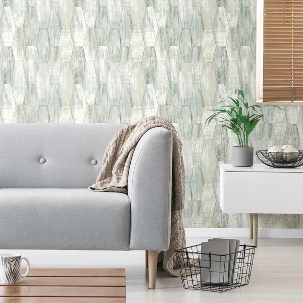 Blue/Gray Deianeira Wood Hexagon Tile 18.86' L x 18" W Peel and Stick Wallpaper Roll ( 28.29 sq. ft = 1 roll)