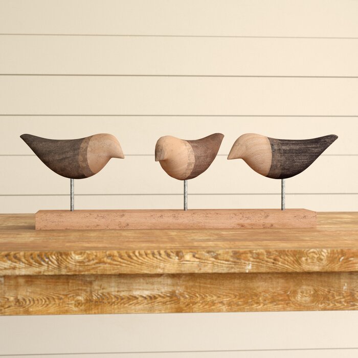 Beige/Gray/brown Denya Traditional Wood Bird Sculpture LX5457