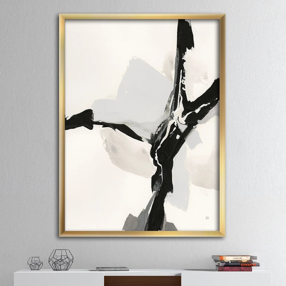 'Abstract Neutral III' Mid-Century Modern Framed Art Print - 12 in. wide x 20 in. high - Gold