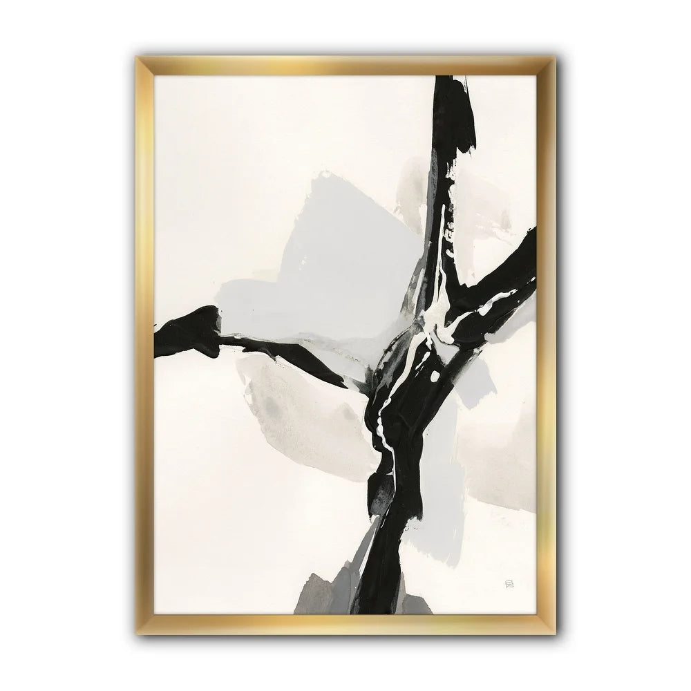 'Abstract Neutral III' Mid-Century Modern Framed Art Print - 12 in. wide x 20 in. high - Gold