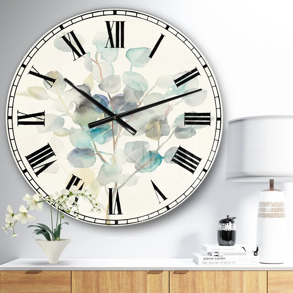 Eucalyptus leaves I' Farmhouse Large Wall CLock - 23 in. wide x 23 in. high