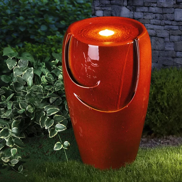 21.25" H x 12.5" W x 12.25" D Red Dinges Oversized Ceramic Pot Fountain With Light
