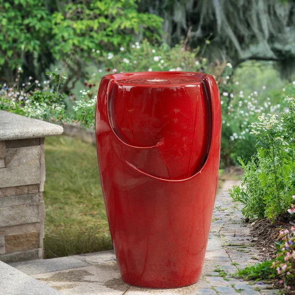 21.25" H x 12.5" W x 12.25" D Red Dinges Oversized Ceramic Pot Fountain With Light
