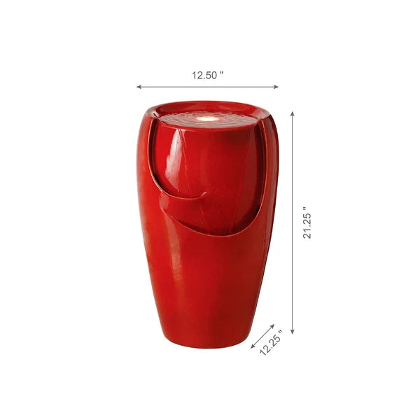 21.25" H x 12.5" W x 12.25" D Red Dinges Oversized Ceramic Pot Fountain With Light