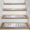 Distressed Geometric Non-Slip Cream Stair Tread (Set of 3)