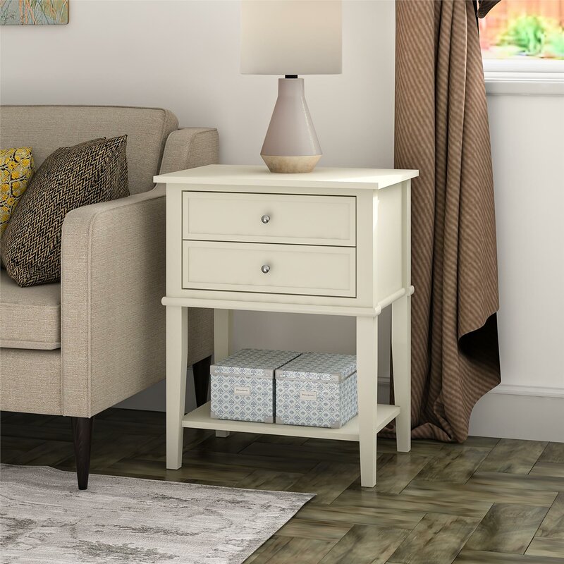 Soft White Dmitry 2 Drawer End Table VB434 Salvage Co Indy