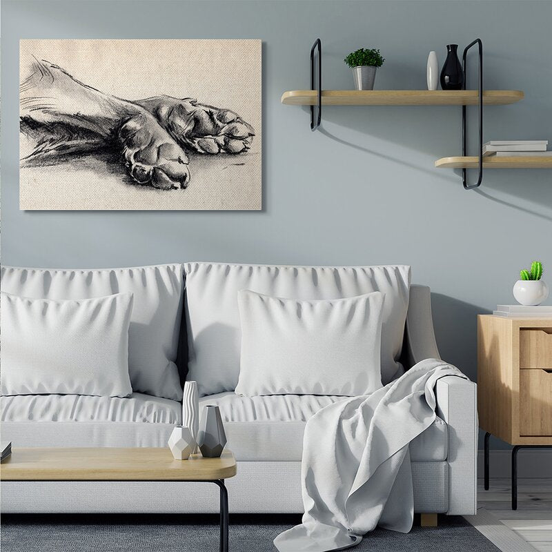 36" H x 48" W x 1.5" D Dog Paw Charcoal Design Minimal Tan Black by Jennifer Paxton Parker - Graphic Art
