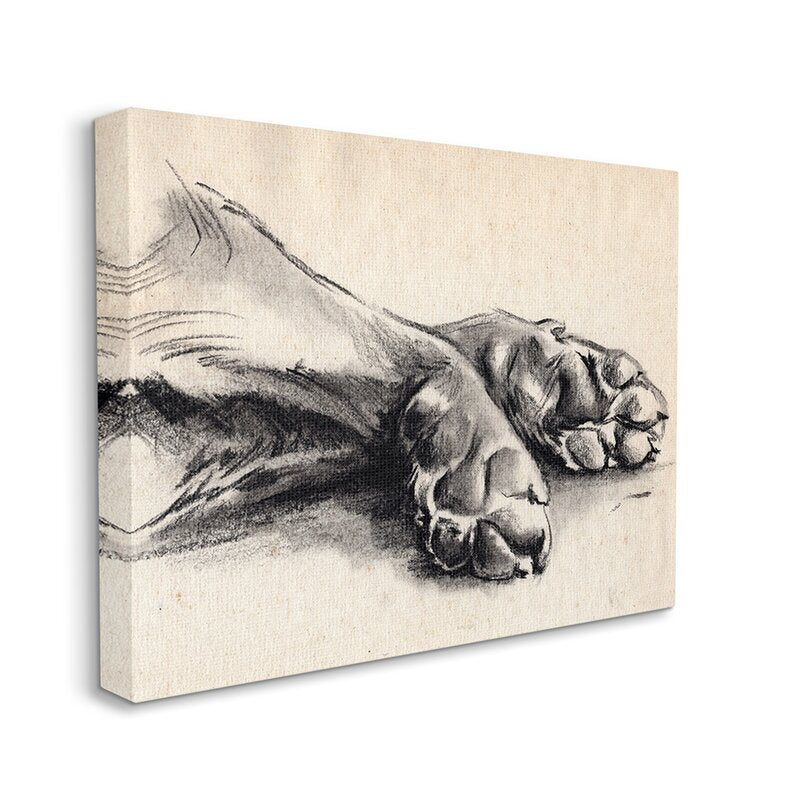 36" H x 48" W x 1.5" D Dog Paw Charcoal Design Minimal Tan Black by Jennifer Paxton Parker - Graphic Art
