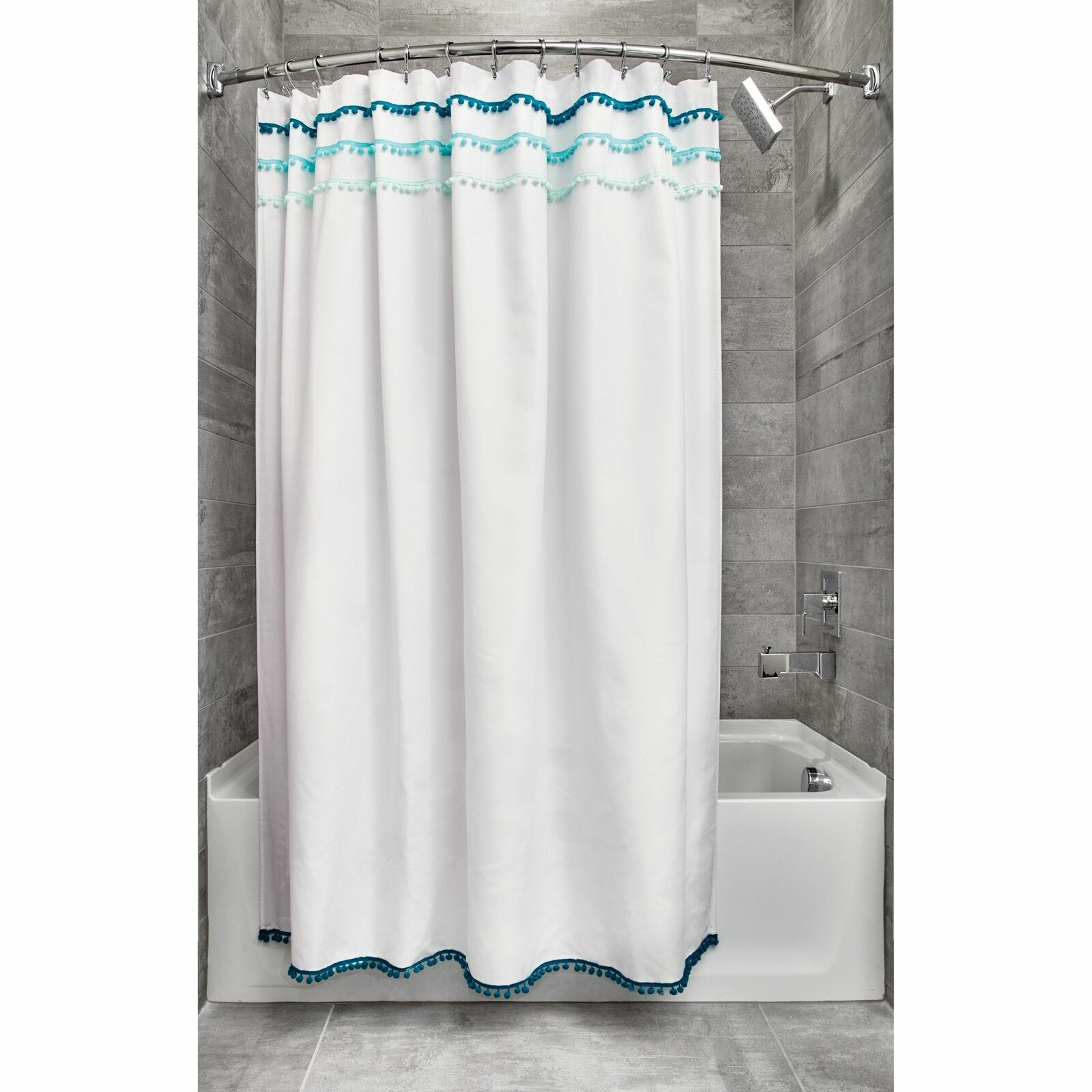 White/Blue Domingo Striped Single Shower Curtain TJ271