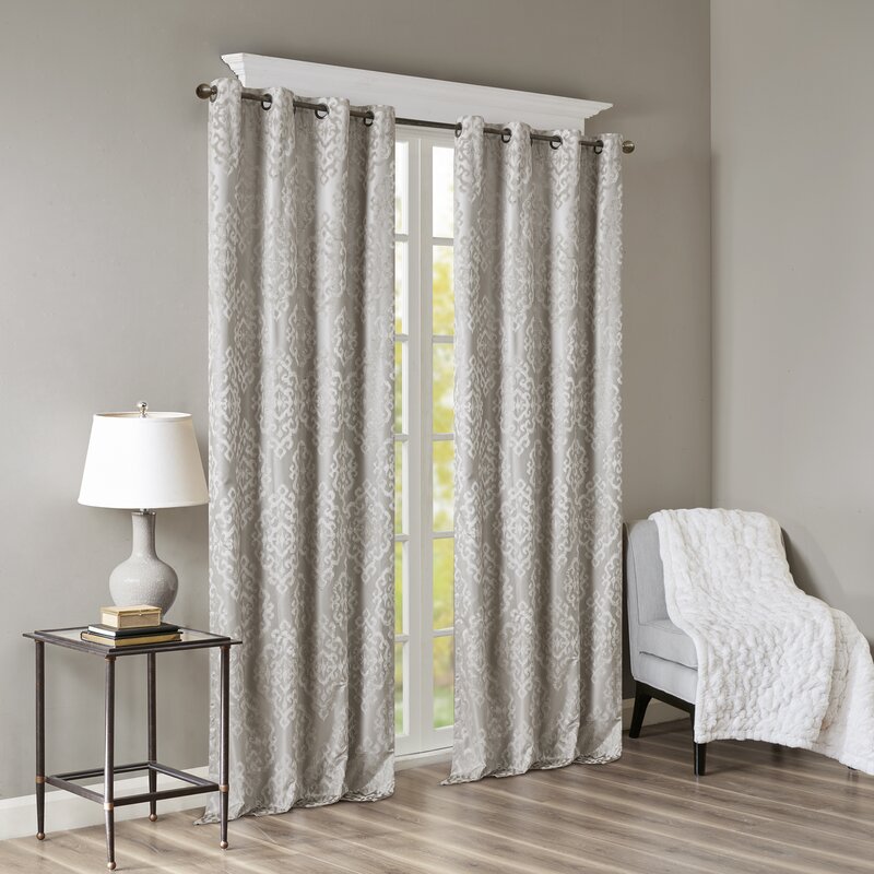 50" W x 108" L Dora Damask Max Blackout Thermal Grommet Single Curtain Panel