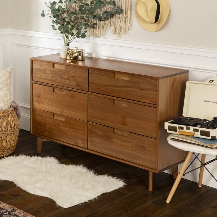 all modern dorinda dresser Dorinda Groove 6 Drawer Double Dresser, Caramel (#K4929)