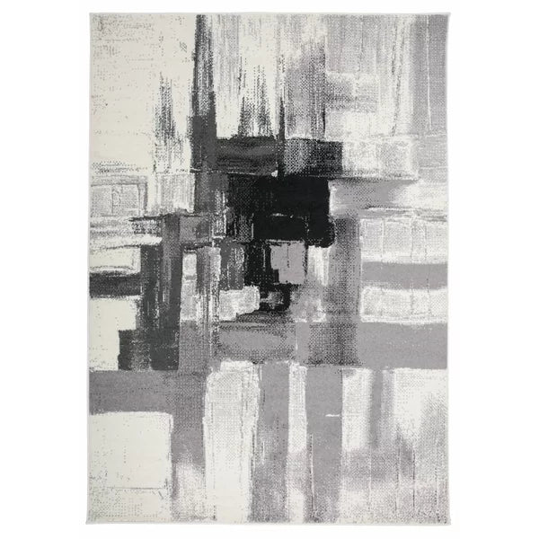 Doucette Abstract Machine Woven Area Rug in Cream/Black/Light Gray/Dar
