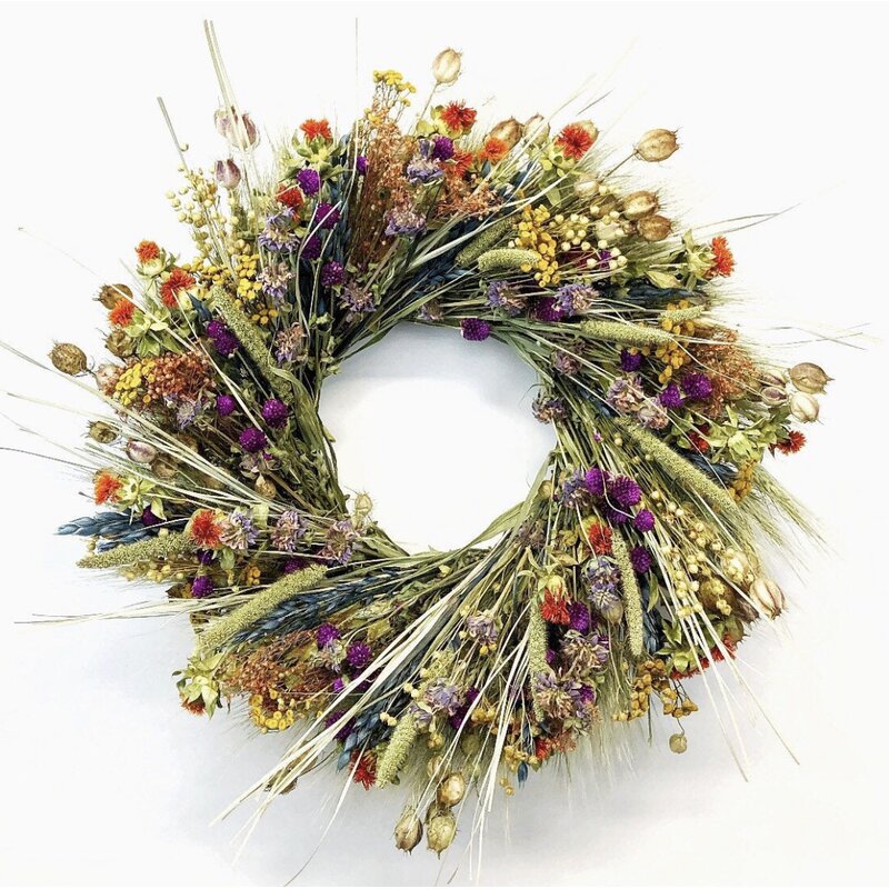 26" H x 26" W x 6" D Green; Red Dried Happy Garden Floral Wreath K8476