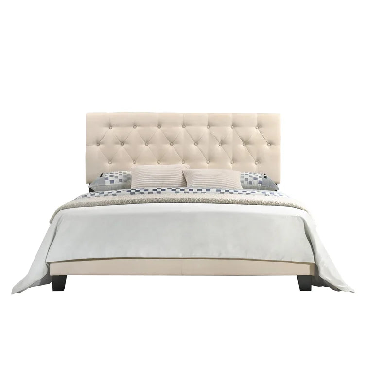 Beige Drusilla Tufted Upholstered Low Profile Standard Bed, King