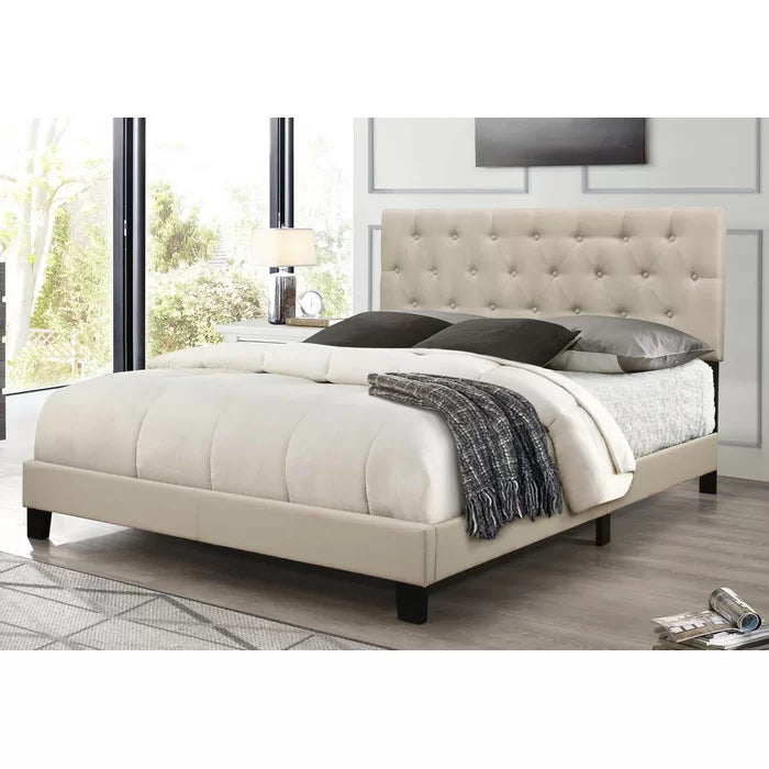 Beige Drusilla Tufted Upholstered Low Profile Standard Bed, King