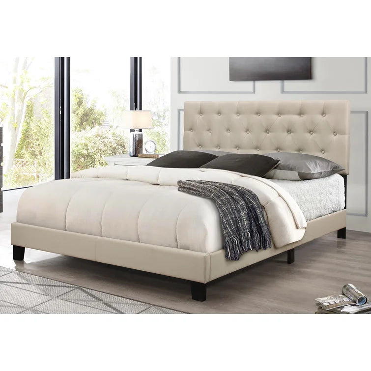 Beige Drusilla Tufted Upholstered Low Profile Standard Bed, King