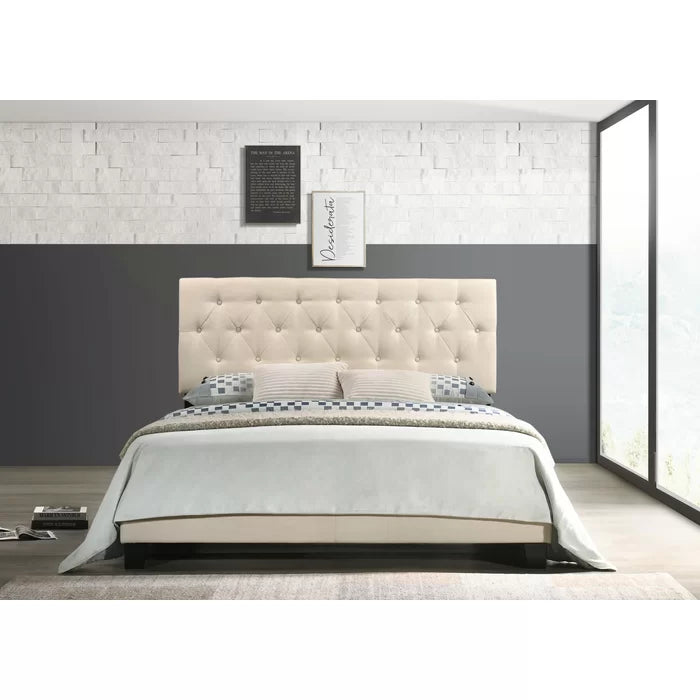 Beige Drusilla Tufted Upholstered Low Profile Standard Bed, King