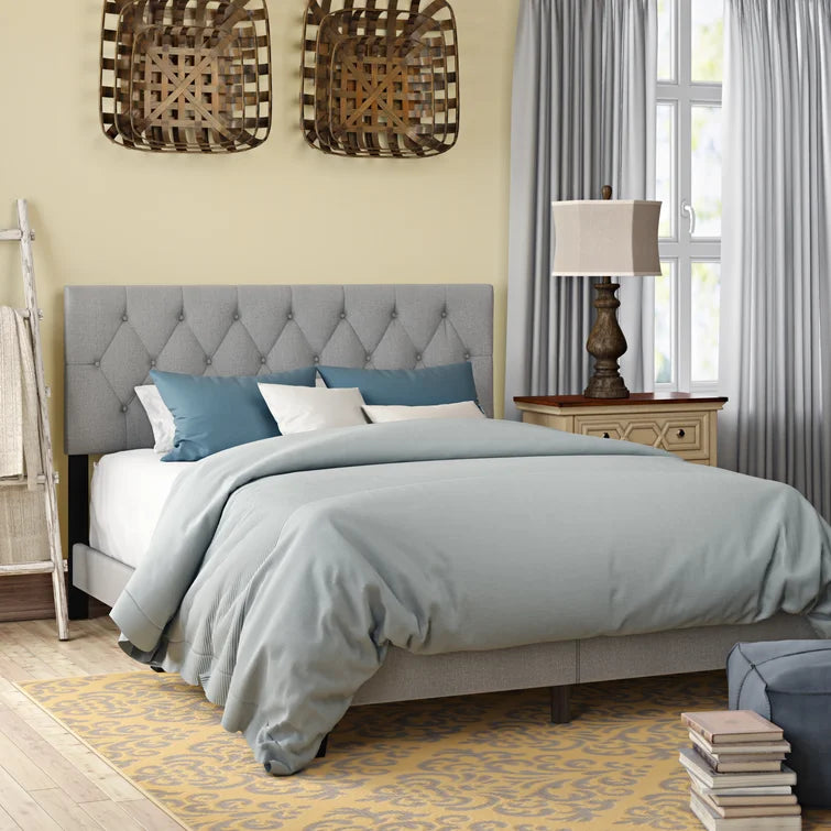 Beige Drusilla Tufted Upholstered Low Profile Standard Bed, King