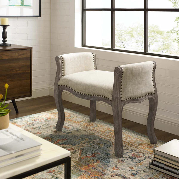 AVAIL VINTAGE FRENCH UPHOLSTERED FABRIC BENCH
